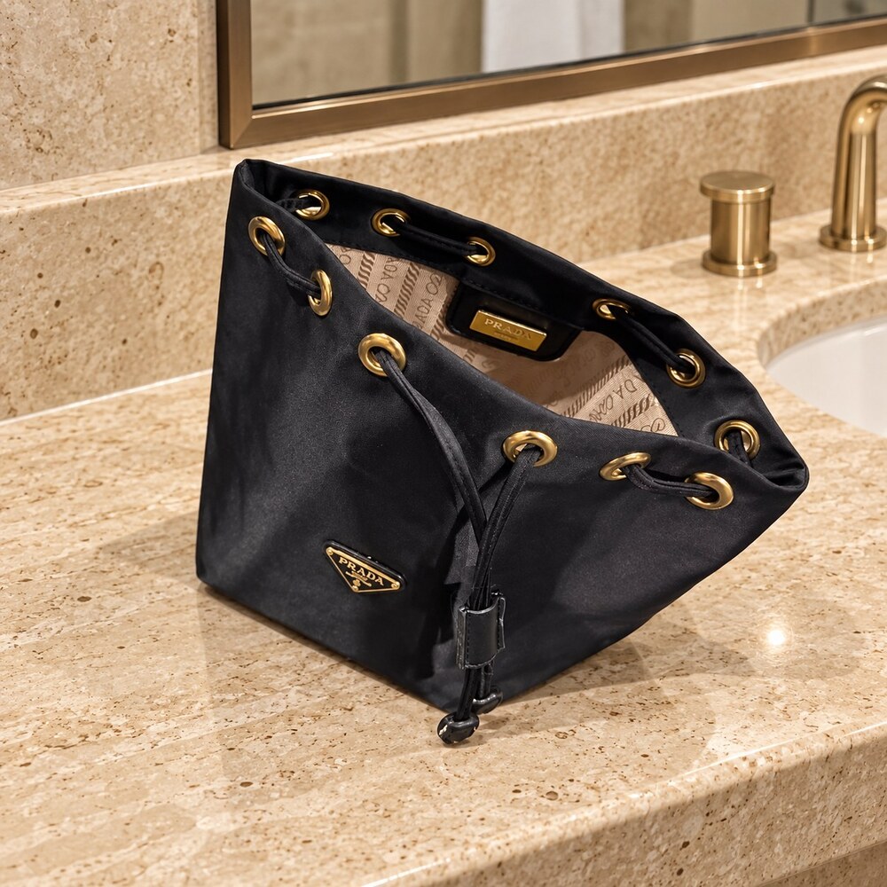 Prada Black Drawstring Makeup Bag | Vanity Organizer - Picture 2 of 6